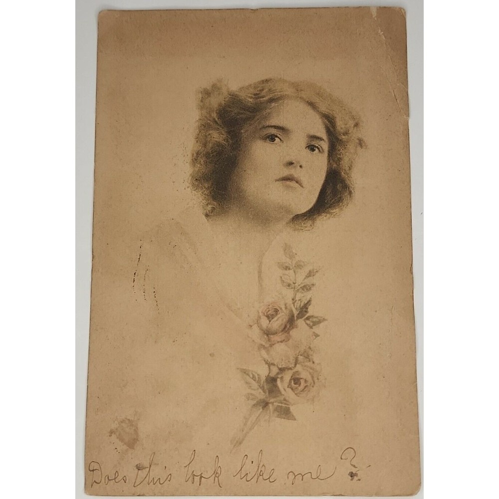 Vintage Postcard Lady With Pink Roses Portrait June 27, 1911